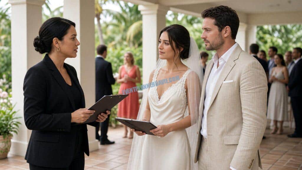 a planner speaking with a couple before the ceremony