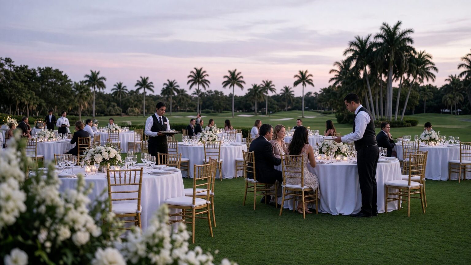guests at an outdoor golf-club reception